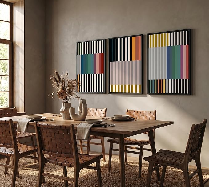 3pcs Abstract Stripes Canvas Wall Art Colorful Mid Century Modern Posters Prints Simple Line Wall Decor Pictures for Living Bedroom office Home Decoration Unframed
