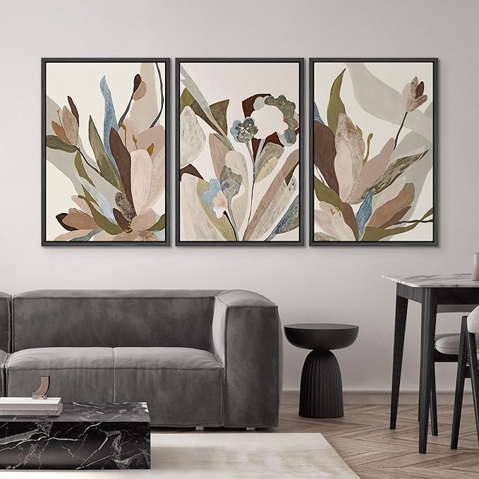 SIGNWIN Framed Canvas Print Wall Art Set Botanical Abstract Earthy Neutral Floral Illustrations Modern Art Decorative Boho Relax/Zen Nordic for Living Room, Bedroom, Office - 24"x36"x3 Black
