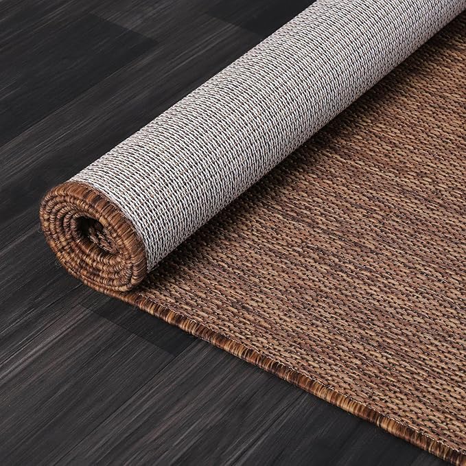 Washable Indoor Outdoor Rug 10x14 Weather Resistant Area Rugs Modern Solid for Porch Deck Balcony Backyard Patio Outside Carpet (10 X 14 Gold Brown)