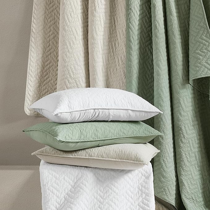 palassio 100% Cotton Textured Bedding Sets with 2 Pillow Shams，Sage Green California Cal King Size，3 Pieces