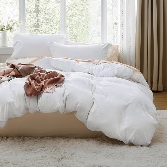 Bedsure White Super Queen Duvet Cover - 3 Pieces Prewashed Cotton-Like Extra Soft Bedding Set, Includes 1 Duvet Cover 98x90 Inches with Zipper Closure & 2 Pillow Shams, Comforter Not Included