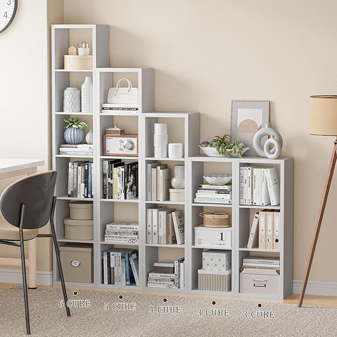 VDNEND Tall Cube Storage Organizer Bookcase, 6 Tier 11 inch Open Back Cubical Shelf with Thickened Border, Display Bookshelf for Living Room, Home Office, Sturdy Room (White, 6 Cube,Vertical)