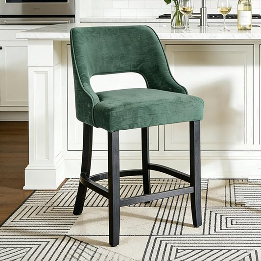 ClinQ Bar Stools Set of 1, 26" H Counter Height Bar Stools with Backs, Modern Upholstered Accent Barstools with Curved Footrest for Kitchen Island, Dining Room and Bar, Green-Black Legs