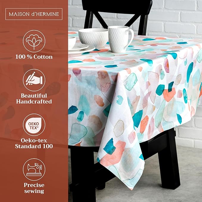 Maison d' Hermine Table Cloth Rectangle Table 100% Cotton 60 x 90 Inches Tablecloth Reusable Decorative for Dining Room Farmhouse Home Valentines Day Decorations Spring Summer - Summer Picnic