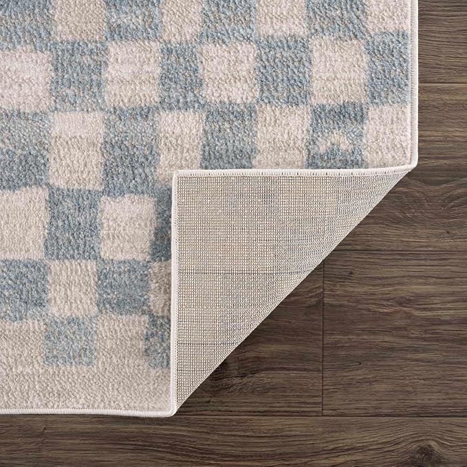 Hauteloom Logic Living Room, Bedroom Area Rug - Checkered Checkerboard Geometric Square - Contemporary Modern Minimalist Transitional Scandinavian - Cream, Silver Blue, Light, Blue, Gray - 2' x 3'