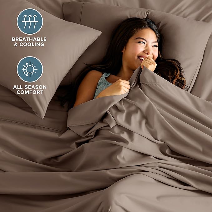 Bare Home Full Sheet Set - 1800 Ultra-Soft Microfiber Full Bed Sheets - Double Brushed - Deep Pockets - Easy Fit - 4 Piece Set - Bedding Sheets & Pillowcases (Full, Taupe)