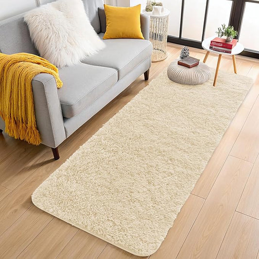OLANLY 2x5 Machine Washable Runner Rugs for Hallway, Soft Fluffy Shaggy Bedside Rugs for Bedroom, Living Room, Indoor Floor Carpet for Kids Girls and Boys, Nursery Rooms, Home Decor Aesthetic, Cream