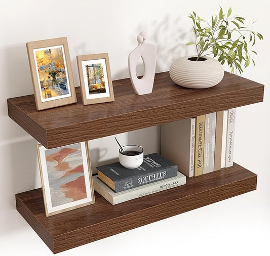 Floating Shelves for Wall, Engineered Wood Wall Shelves with Invisible Brackets for Living Room Bedroom Bathroom Office Kitchen Decor and Storage (Walnut, 24" W x 9" D x 1.5" H) Set of 2