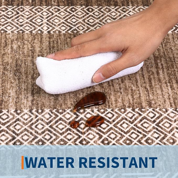 GarveeHome Washable 2.5x10 Kitchen Runner Rug, Easy Clean Geometri Rugs for Hallway Entryway, Indoor Outdoor Non Slip Rug Farmhouse Morden Carpet Door Mat Area Rug for Laundry Room Dark Brown