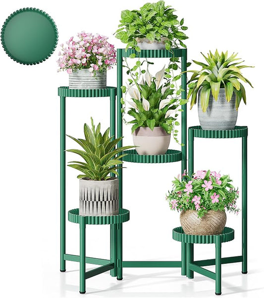 6 Tier Large Plant Stand Indoor, 7.9 Inch Wide Tall Corner Metal Plant Stands Outdoor for Multiple Plants, Folding Tiered Flower Display Holder Rack Shelf for Living Room Patio Porch Balcony - GreenFloroma