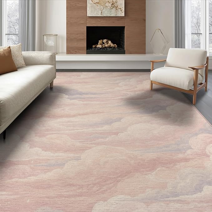6'x9' Washable Aesthetic Swirl Area Rug, Pink Foldable Non-Slip Large Carpet for Queen Size Bedroom, Under Bed, Master Bedroom, Foldable Easy Care Carpet| Ref:2208256