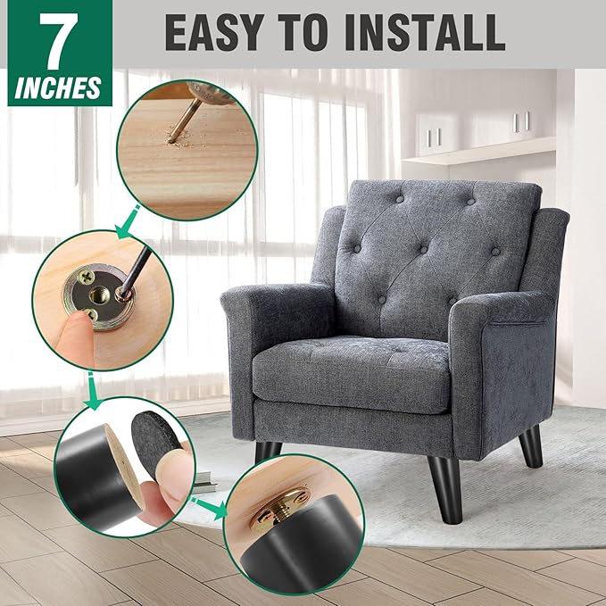 FoDau770 Black Rubber Wood Furniture Legs 7 Inches, Slant Tapered Wood Feet Mid Century Sofa Legs Set of 4, 5/16" UNC Furniture Feet Replacement Parts for Cabinet Couch Dresser Chair Ottoman Table