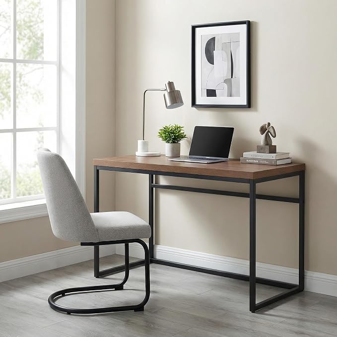 CENSI 47" Walnut Writing Computer Laptop PC Desk, Dark Wood | Extra Thick 1.6" Tabletop, Heavy-duty Metal Frame