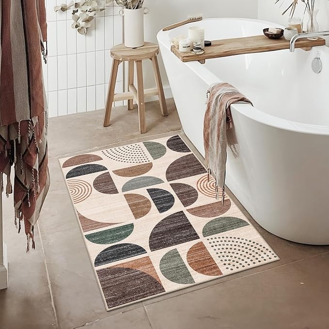 MUJOO Small Rug Washable,2x3 Area Rugs for Entryway Bathroom Entry Entrance Bedroom Kitchen,Front Door Mat Boho Throw Carpet Non Slip Indoor Soft Modern Abstract Brown