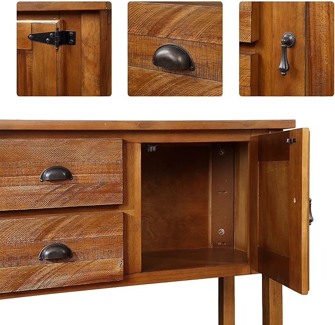 Merax Sideboard Buffet Cabinet with 2 Drawers, Console Table with Shelf for Kitchen, Farmhouse Coffee Bar with Storage, Brown