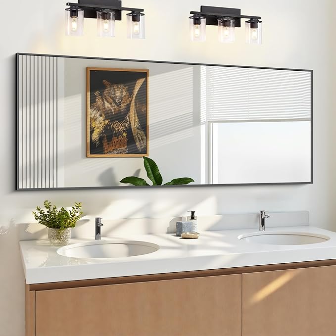 KOCUUY Black Bathroom Mirrors, 60"x24" Large Rectangle Mirrors for Bathroom Sink, Oversized Wall Mirror Black Metal Framed Decor for Living Room, Farmhouse, Entryway, Hang Horizontal/Vertical