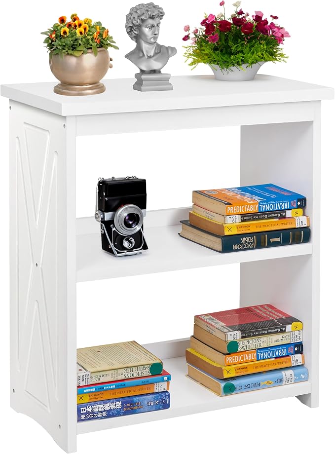 Natural Wood Bookshelf, 3 Tier Bookcase, Freestanding Display Storage Shelves Open Bookshelf for Bedroom, Living Room and Office (Brown, Open Table) (White, Table Open)