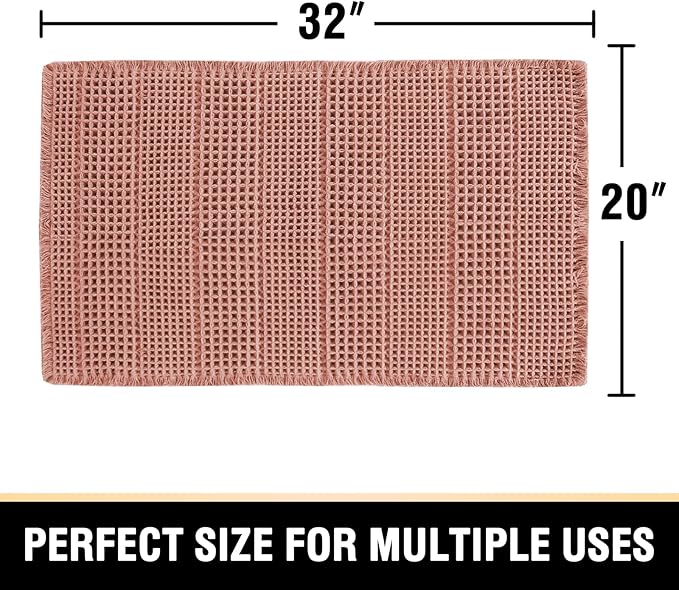 H.VERSAILTEX Upgraded Waffle Bath Mat Super Absorbent Bathroom Mats Non Slip Bath Rugs for Bathroom Floor Machine Washable Dry Fast Bathroom Rugs for Beside Tub, 20" x 32", Soft Pink