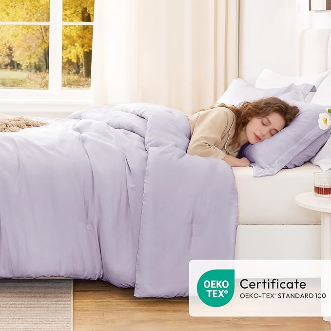 Love's cabin Lavender Full Comforter Set, 3-Piece Prewashed Bed Set with 1 Comforter (79 x 90 in) & 2 Pillowcases, Lightweight & Breathable for All Seasons