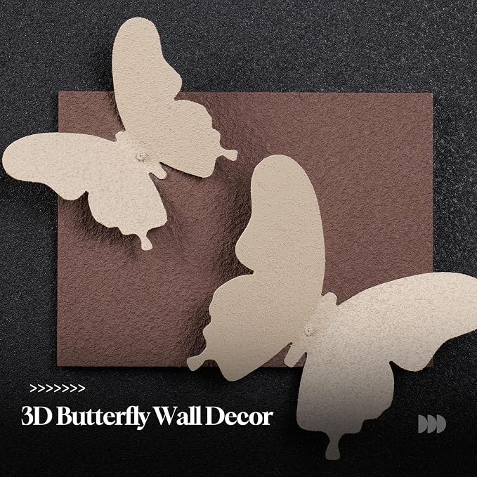 Framed 3D Wall Art Decor for Living Room, Large 4 Piece Textured Neutral Wall Decor with Vase, Modern Minimalist Butterfly Brown Sandstone Paintings Artwork for Dining Room, Hallway, Office