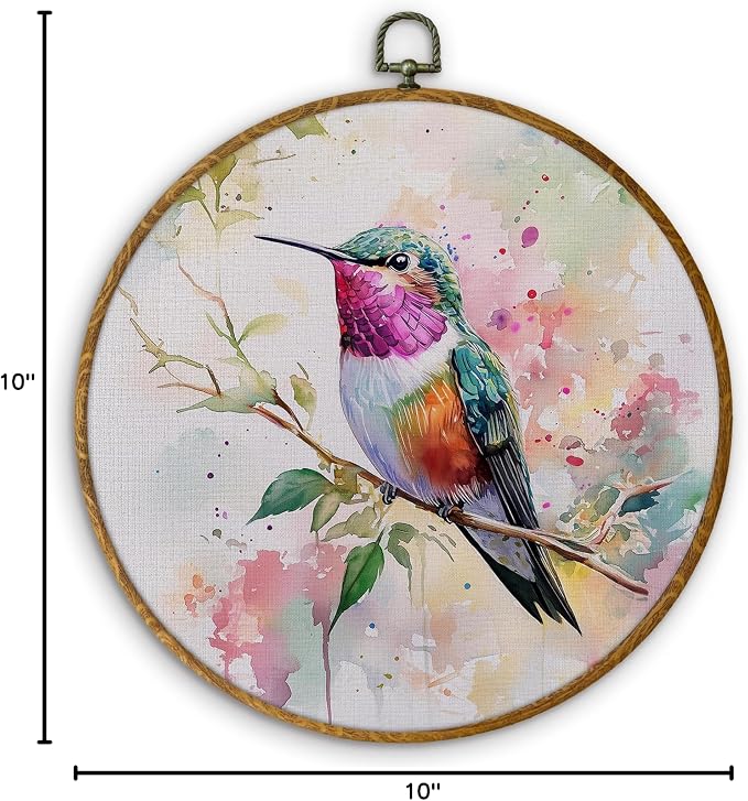 DILSJ Hummingbird Decor, Hummingbird Gifts for Women Canvas Wall Art Framed, Cottagecore Bird Hanging Decorations for Home Bedroom Living Room, 10x10 Inch