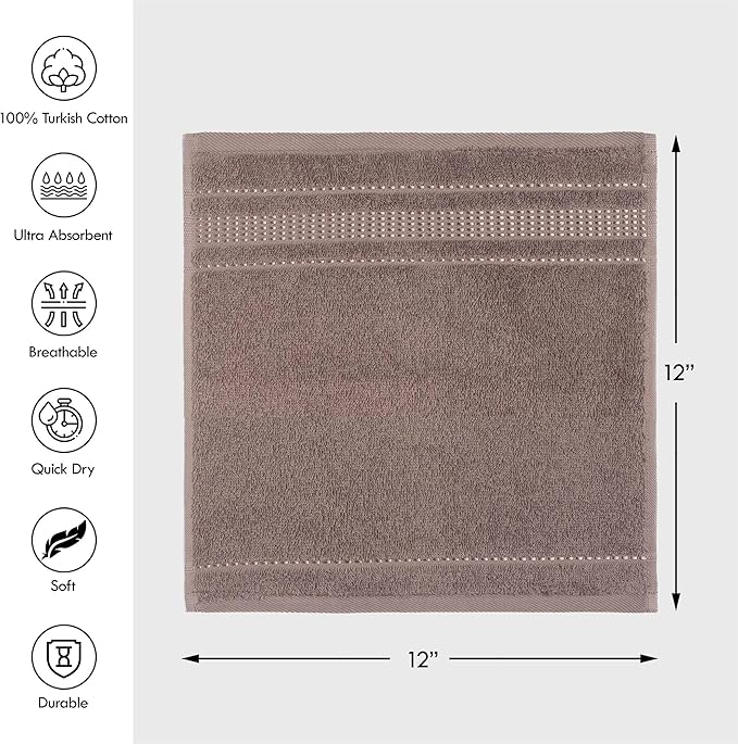Melissa Linen, 4 Piece Washcloths Set, Absorbent Cotton Towels for Body and Face, 12 in x 12 in, Quick Dry, Durable and Soft, Baby Wash Cloths, Wash Rags for Kitchen, Mocha Brown