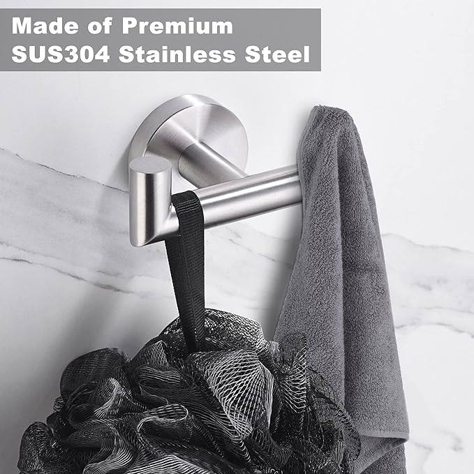 Towel Hooks For Bathrooms, Brushed Nickel Towel Hook For Kitchen Bathroom, SUS304 Stainless Steel Coat Hook, Heavy Duty Double Holder Robe Hooks For Hanging Towels,Coats,Clothes,Wall Mount, 4 Pack