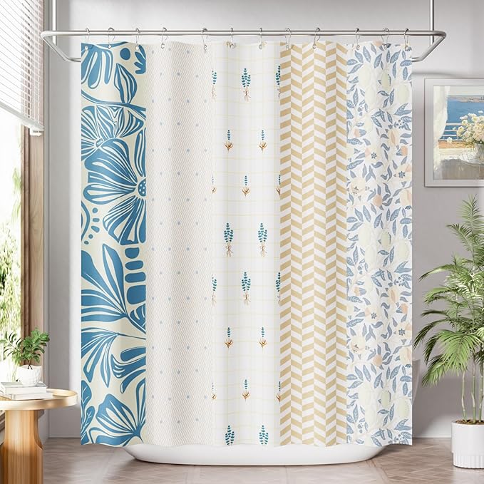 AmazerBath Shower Curtain, 72"x72" Washable Cloth Spring Blue Blossom Serenity Shower Curtain with 12 Shower Curtain Hooks, Fabric Colorful Romantic Style Curtain Set for Bathroom Home Decor