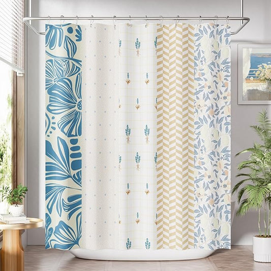 AmazerBath Shower Curtain, 72"x72" Washable Cloth Spring Blue Blossom Serenity Shower Curtain with 12 Shower Curtain Hooks, Fabric Colorful Romantic Style Curtain Set for Bathroom Home Decor