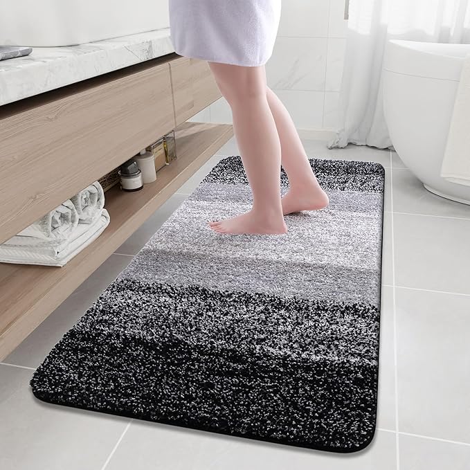 Arotive Microfiber Bathroom Rugs, Shaggy Soft and Absorbent Bath Rug, Non-Slip, Thick Plush Machine Washable Dry Bath Mats for Bathroom, Tub and Shower, 59x24, Black, Rectangular