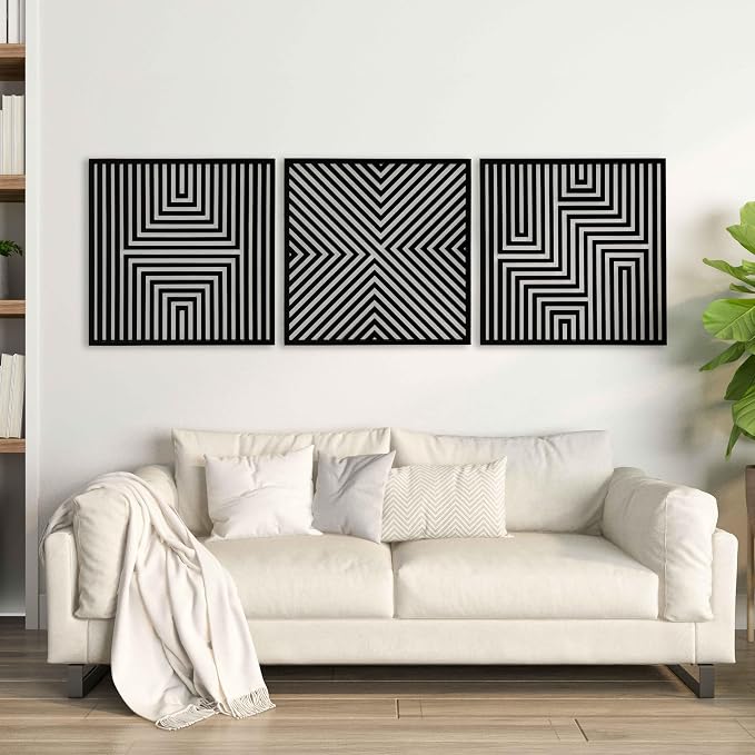 Modern Wood Wall Art Geometric, Large Wood Wall Art for Contemporary Interiors, Set of 3 Abstract Wooden Wall Art, Wood Wall Panel Home Gift