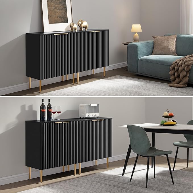 SICOTAS Sideboard Buffet Storage Cabinet - Modern Credenza Buffet Table Accent Cabinet with Doors Adjustable Shelf, Console Coffee Bar Cabinets for Kitchen Entryway Living Room, Black