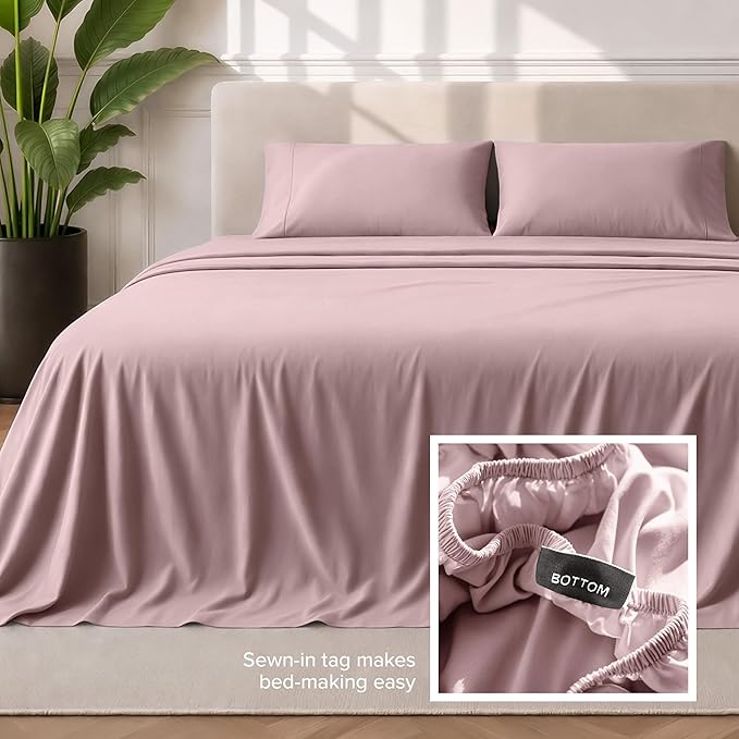 Bare Home California King Sheet Set - 1800 Ultra-Soft Microfiber Cal King Bed Sheets - Double Brushed - Deep Pockets - Easy Fit - 4 Piece Set - Bed Sheets (California King, Mauve)