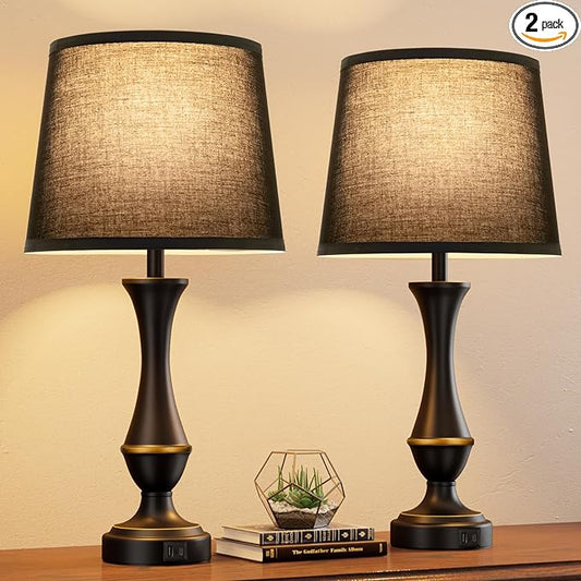Seealle Upgraded Touch Lamps for Night Stands Set of 2 - Bedside Lamps with USB C+A, 3 Way Dimmable for Bedroom Living Room End Tables Office (Black)