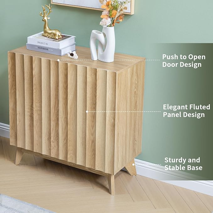 Bifins Sideboard Buffet Cabinet with Storage Set of 3, 92.1" Mid Century Modern Fluted Storage Cabinet with Doors & Adjustable Shelves for Living Room,Kitchen,Entryway (Natural 3pcs)