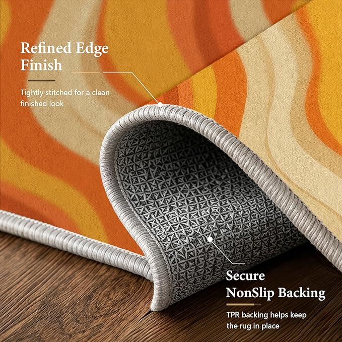Sunset Flow Area Rug 3x5, Modern Abstract Wave Rug, Retro Orange Neutral Carpet for Living Room Bedroom, Soft Non Slip Washable Rug