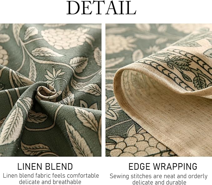 ISAENNE Designer Grayish Green Linen Extra Long Tablecloth Rectangle,Floral Stain Resistant Table Cloth,Fall Vintage Decor Tablecloths for Dining Thanksgiving Kitchen,63"*110"-Andrew A