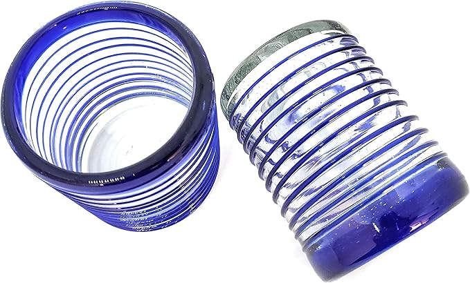 Cobalt Blue Spiral 10 oz Tumblers (set of 6), Recycled Glass, Lead-free, Toxin-Free (Tumbler)