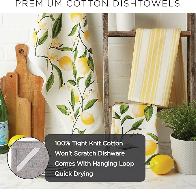 DII Cotton Dish Towel Set Damask Print, 18x28, Gray, 2 Count