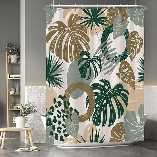 Baocicoo Bohemian Monstera Leaves Boho Floral Shower Curtain Decorative for Bathroom Cubicle Bathtub Waterproof Fabric Vacation Style with Hooks 72x96 Inches
