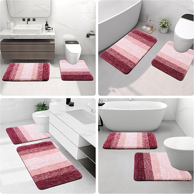 Arotive Microfiber Bathroom Rugs, Shaggy Soft and Absorbent Bath Rug, Non-Slip, Thick Plush Machine Washable Dry Bath Mats for Bathroom, Tub and Shower, 36x24, Burgundy, Rectangular