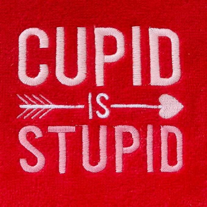 SKL Home Valentine's Day Cupid is Stupid 100% Cotton Embroidered 2pc Hand Towel Set, Decorative for Bath/Kitchen/Bar & Gift, Red