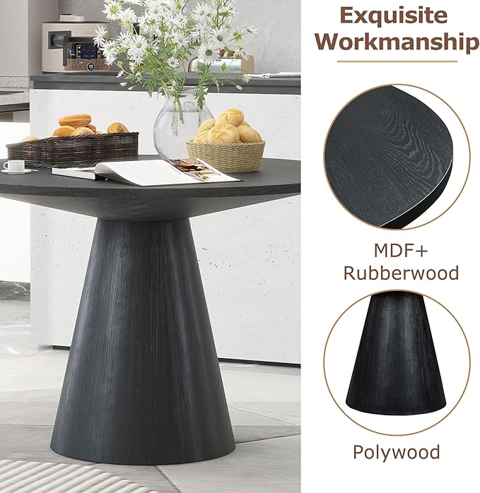 Modern 46.5" Round Dining Table for 4-6, Wooden Kitchen Table with MDF Top & Pedestal Base, Mid Century Modern Dining Table for Dining Room, Kitchen, Living Room, Black