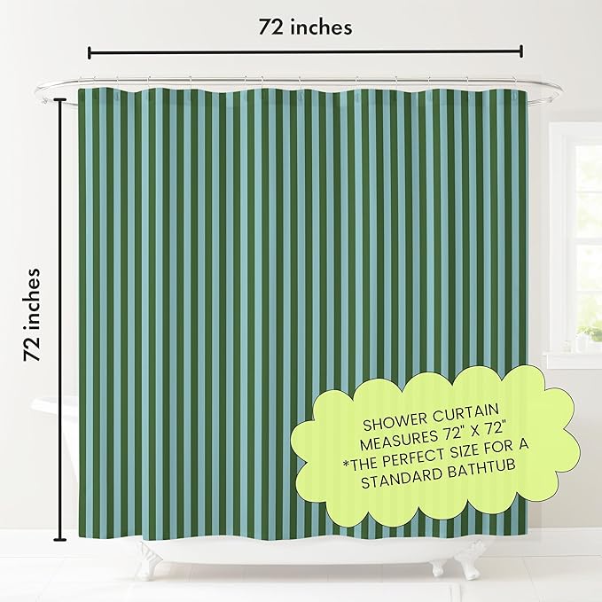 Striped Shower Curtain - Green and Teal Stripes - Modern Coloruful Home Decor - Fabric Shower Curtain for Any Bathroom - 72x72 Inches (Green/Teal Stripes)