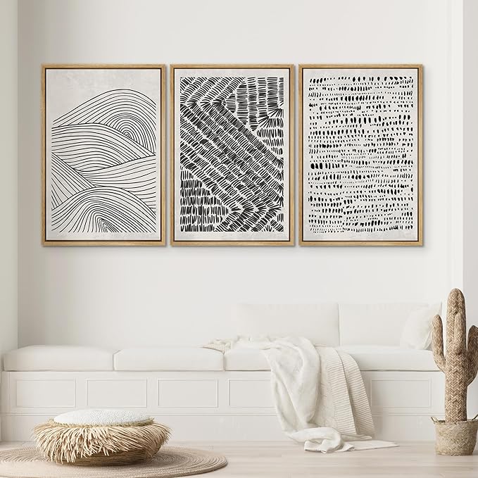 SIGNWIN Framed Canvas Print Wall Art Set Black Pastel Geometric Landscape Abstract Shapes Cozy Neutral Modern Art Boho Relax/Zen Nordic for Living Room, Bedroom, Office - 24"x36"x3 Natural