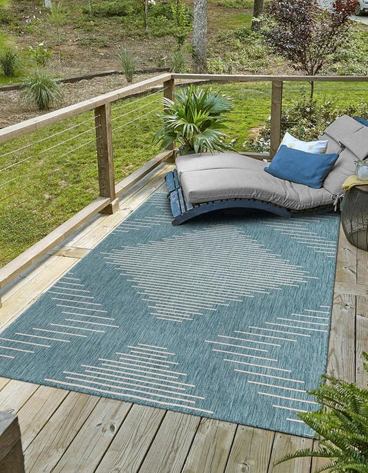 Rugs.com Outdoor Modern Collection Rug – 7' x 10' Light Aqua Flatweave Rug Perfect for Bedrooms, Dining Rooms, Living Rooms