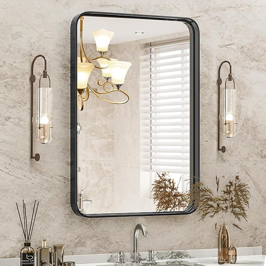 Sweetcrispy 22x30 Inch Black Bathroom Mirrors, Bathroom Mirrors for Over Sink, Rectangle Wall Decor for Entryway, Bedroom, Vanity,Anti-Rust, Horizontal or Vertical Hanging, Black