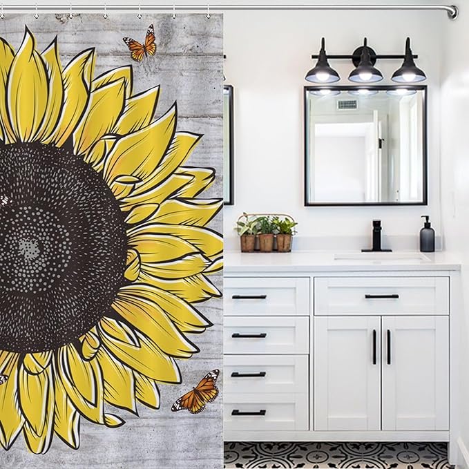 Inspirational Quotes Sunflowers Butterfly Shower Curtain,Vintage Old Newspaper Board Background Sunflower Animals Waterproof Shower Curtains for Bathroom Decor 12 Pack Hooks 72x72in (183x183cm)