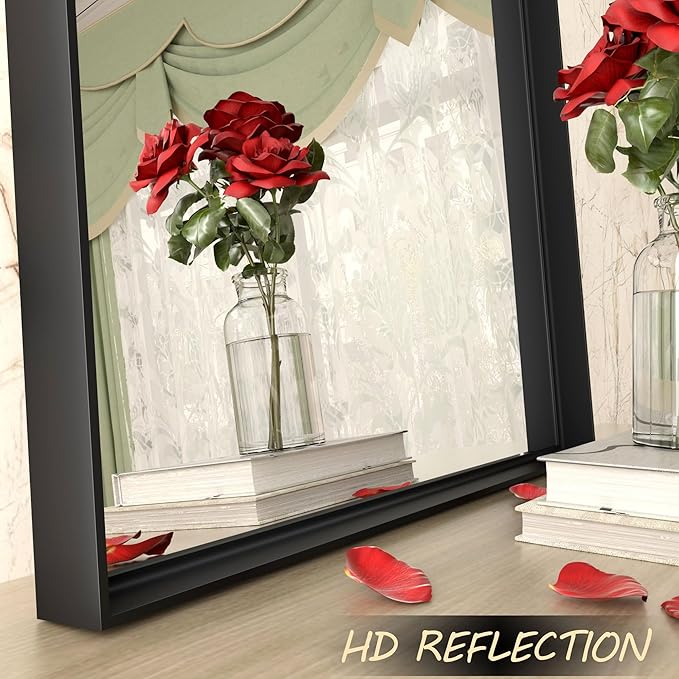 40x30 Inch Black Metal Framed Wall Mirror for Wall, Matte Black Rectangle Mirror, Bathroom Vanity Mirror with Square Corner, Shatterproof, Anti-Rust (Horizontal/Vertical)