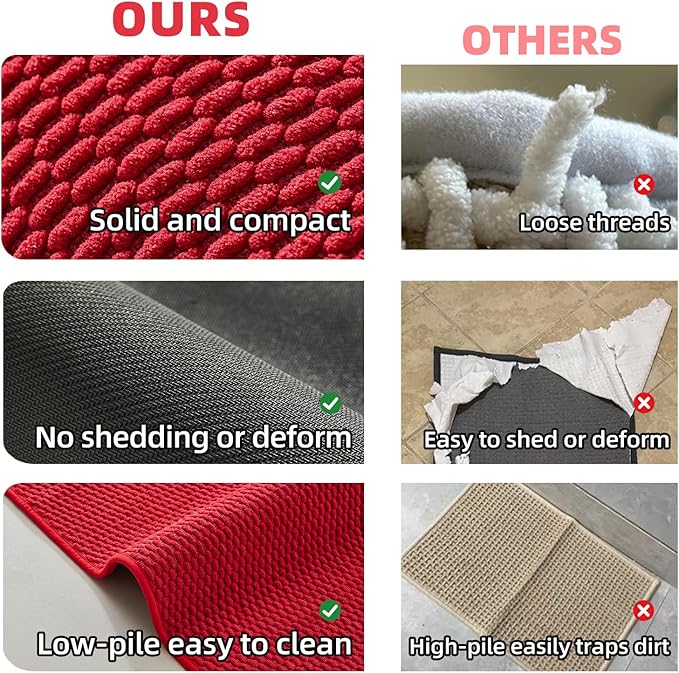 Christmas Bathroom Rugs Non Slip Washable, Super Absorbent Thin Bath Mat Small Quick Dry Low Pile Bathroom Rug, Red 20"x30"
